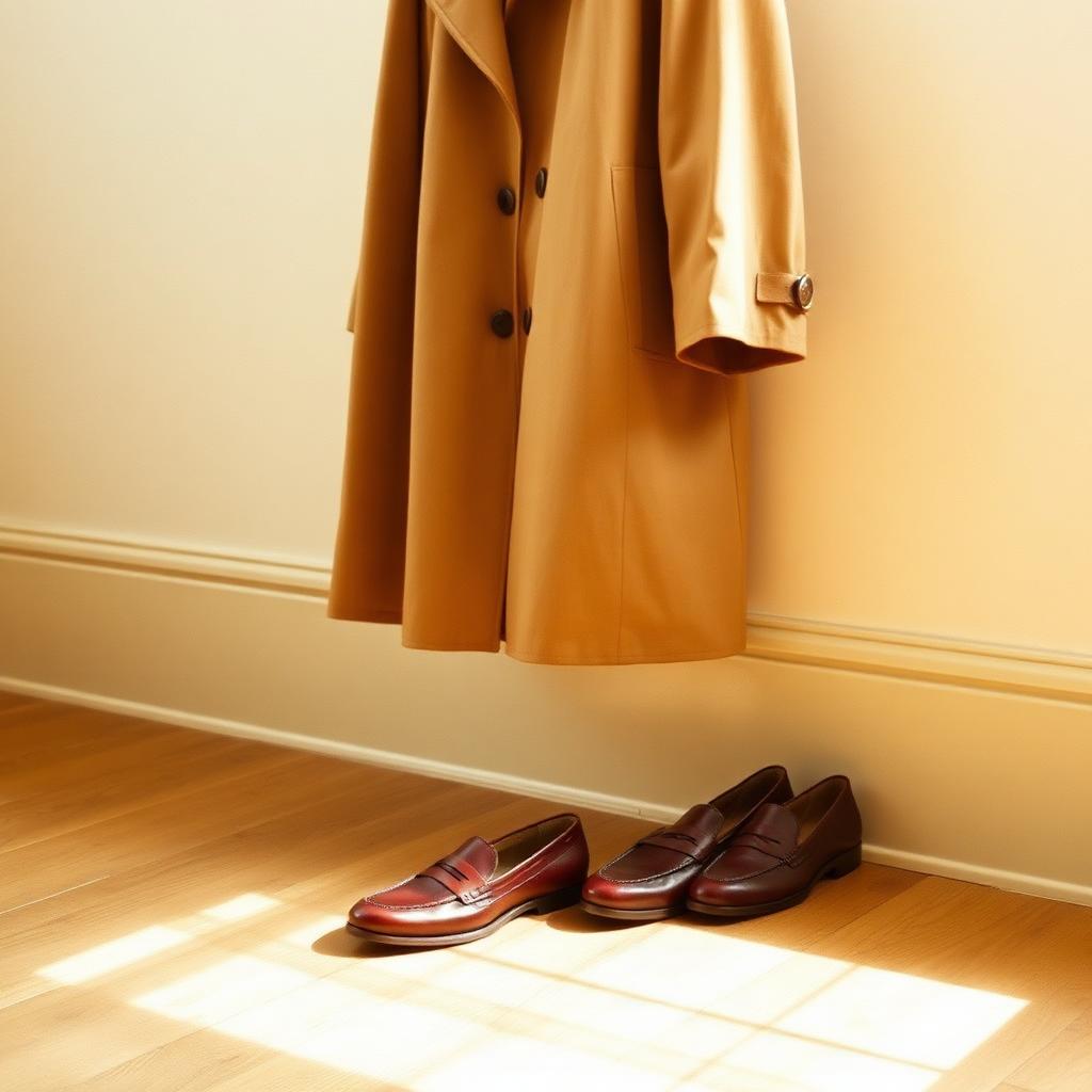 Trench coat & leather loafers